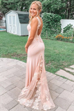 Open Back Blush Mermaid Long Formal Dress HZ1023