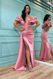 Bellasprom Pink Split Prom Dress Long Mermaid Off-the-Shoulder HZ1023