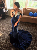 Mermaid Sleeveless Off-the-Shoulder Sweep/Brush Train With Applique Velvet Dresses HZ1023