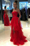 Sweetheart Backless Red Prom Dresses Tulle Ruffled Skirt HZ1023