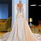 Mermaid Evening Dresses Satin Off The Shoulder Beaded Train Formal Gowns HZ1023