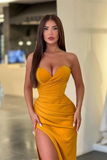 New Arrival Sweetheart Pleated Mermaid Prom Dress Split Long HZ1023