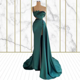Chic Emerald Green One Shoulder Prom Dress Mermaid Side Slit HZ1023