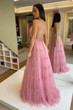 Spaghetti Pinl Tulle Prom Dresses, Lovely Prom Dresses, Formal Dresses HZ1023