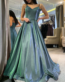 Long Glitter Prom Dresses V Neck Evening Gown Multi Straps HZ1023