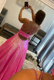 Glitter Fuchsia Sequins Long Prom Dress HZ1023