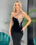 Sexy Black One Shoulder Mermaid Prom Dress With Crystals HZ1023