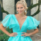 Orange A-line Long Formal Dress with Flutter Sleeves HZ1023