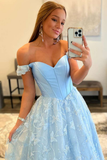 Light Blue Sweetheart Off-the-Shoulder A-line Prom Dress HZ1023