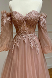 Stylish tulle lace long prom dress A line evening gown HZ1023