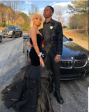 Mermaid Black Layered Long Sweetheart Organza Prom Dresses HZ1023