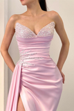 Stunning Sweetheart Sequins Mermaid Prom Dress Slit Long With Ruffles HZ1023