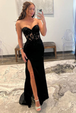 Sheath Sweetheart Long Satin Prom Dress with Slit HZ1023