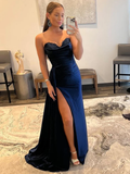 Mermaid Strapless Satin Prom Dress with Slit HZ1023