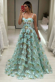 Sweetheart spaghetti straps lace long prom dress a line evening dress HZ1023