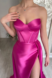 Elegant fuchsia sweetheart long ball gown with slit and ruffles HZ1023