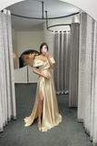 Off The Shoulder Ruby Split Ruffles A-Line Prom Dresses HZ1023