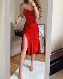 simple blush pink prom dress,modest slit evening dresses HZ1023
