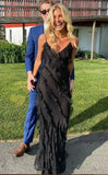Red/Black elegant fashion spaghetti straps long layered chiffon ruffled ball gown, evening dress, party dress HZ1023