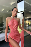 Modern Halter Sleeveless Mermaid Prom Dress Split Long Online HZ1023