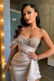 Classic One Shoulder Sweetheart Beadings Mermaid Prom Dress Side Slit HZ1023