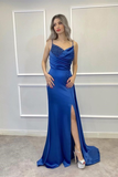 Spaghetti-Straps Long Beadings Mermaid Prom Dress Split With Ruffles HZ1023