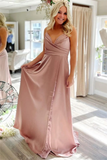 A Line V Neck Red/Pink/Blue Long Prom Dresses with Pocket, V Neck Red/Pink/Blue Formal Graduation Evening Dresses HZ1023