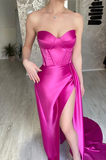 Elegant fuchsia sweetheart long ball gown with slit and ruffles HZ1023