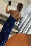 Burgundy Sequin Strapless Mermaid Long Prom Dress HZ1023
