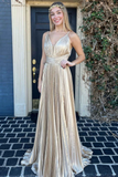 Plunging V-Neck Pleated Long Prom Dress HZ1023