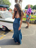 Blue fashion elegant charming V-neck mermaid sleeveless backless lace-up long formal evening dress party dress dress prom dress HZ1023