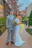 White shiny sequins charming fashion one shoulder mermaid slim long prom dress evening dress party dress HZ1023