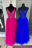 Layers Floral Tulle A-line Long Prom Dress HZ1023