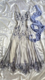 Purple fashion elegant exquisite beaded spaghetti strap A-line long chiffon ball gown evening dress party dress HZ1023
