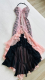 Pink fashion elegant backless halter exquisite lace A-line long prom dress evening gown party dress HZ1023