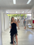 New Arrival Tiered Tulle Black Prom Dress, Long Evening Dress HZ1023