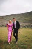 Square Neckline Pink Long Prom Dresses Evening Gown HZ1023
