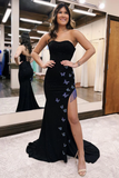 Mermaid Strapless Glitter Prom Dress with Fringes HZ1023