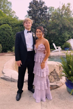 A-line Lilac Layers Long Prom Dress, Unique Spaghetti Straps Evening Dress HZ1023
