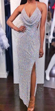 Sparkly Mermaid Sexy Backless Slit Sequin Prom Dresses HZ1023