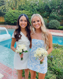 Blue floral elegant cute short bodycon homecoming dress prom dress party dress HZ1023