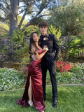 Simple Mermaid Long Burgundy Slit Prom Dress HZ1023