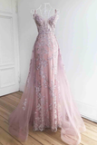 Stunning Dsuty Blue Tulle Long Formal Dress with Appliques HZ1023