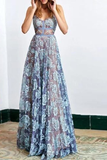 Elegant A Line Floor Length V Neck Spaghetti Straps Long Prom Dresses HZ1023