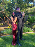 Simple Mermaid Long Burgundy Slit Prom Dress HZ1023