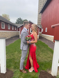 Beaded Spaghetti Straps Long Prom Dress with Split HZ1023