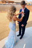 Sparkly White Sequins V-Neck Mermaid Long Prom Dress,Party Gown HZ1023