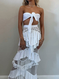Sleeveless A-line white maxi long two piece suit ball gown evening dress HZ1023