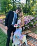 Spaghetti straps layered rainbow prom dress HZ1023
