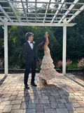Cute A line Long Floral Ruffles Prom Dress Party Dresses HZ1023